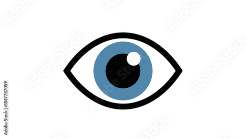 A stylized blue eye with a black outline and pupil