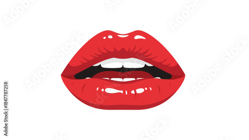A stylized illustration of red lips with white teeth and a black interior