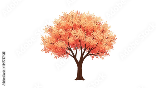 A stylized tree with a full canopy of orange and pink leaves
