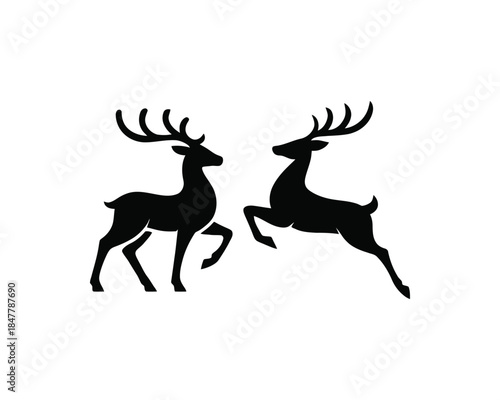Stag deer silhouette vector logo design icons set