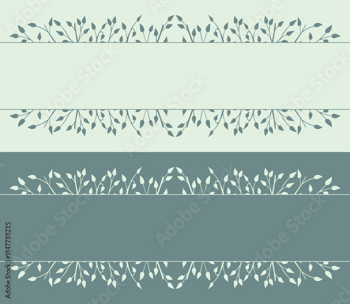 Spring background, frame of floral tree branch, leaf, plants. Elegant, stylish elements for Decoration. Hand drawing doodles of vintage botanical elements. Space for text