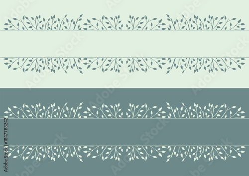 Spring background, frame of floral tree branch, leaf, plants. Elegant, stylish elements for Decoration. Hand drawing doodles of vintage botanical elements. Space for text