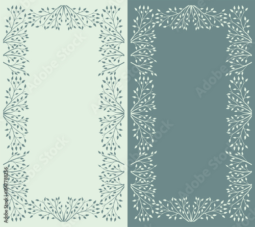 Spring background, frame of floral tree branch, leaf, plants. Elegant, stylish elements for Decoration. Hand drawing doodles of vintage botanical elements. Space for text