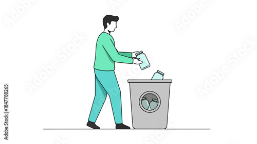 Man throwing paper into recycling bin for eco friendly living