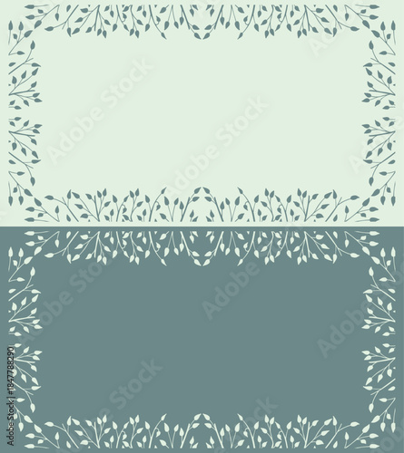 Spring background, frame of floral tree branch, leaf, plants. Elegant, stylish elements for Decoration. Hand drawing doodles of vintage botanical elements. Space for text