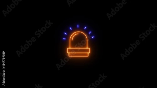 Warning siren line emergency lamp icon animation, Glowing neon emergency lamp icon video motion, Ambulance siren icon animation on the black background.