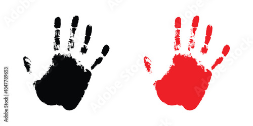 Black and red handprint paint illustration. Human handprint paint texture isolated
