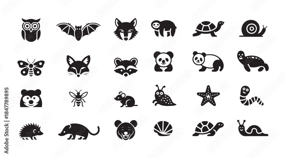 Fototapeta premium Collection of animals icons isolated on white background. flat vector illustration set