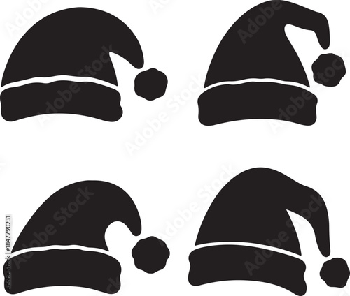 Christmas Santa Claus hat silhouette vector illustration set
