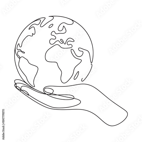 A hand gently cradling a globe representing care for planet earth