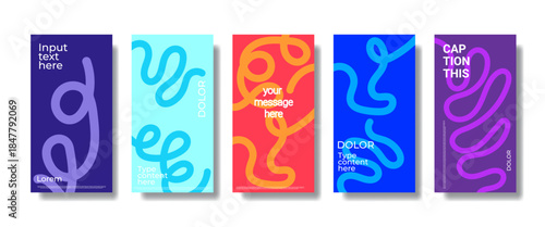 A set of five modern poster designs featuring abstract scribbles in vibrant colors.featuring vibrant primary and secondary colors and a playful, organic scribble motif.
