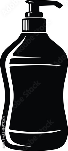 Minimalist black dish soap bottle detergent silhouette vector icon
