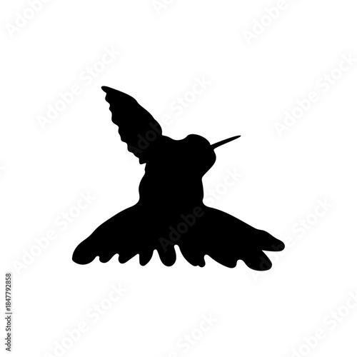 Minimalist and bold black silhouette of a Hummingbird.Clean and professional outline art.Use this high-contrast black icon for any swift or agile concept.