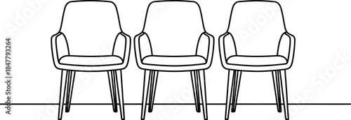 Side chairs, armchairs, accent or dining chairs with wooden legs vector illustration icon silhouette 