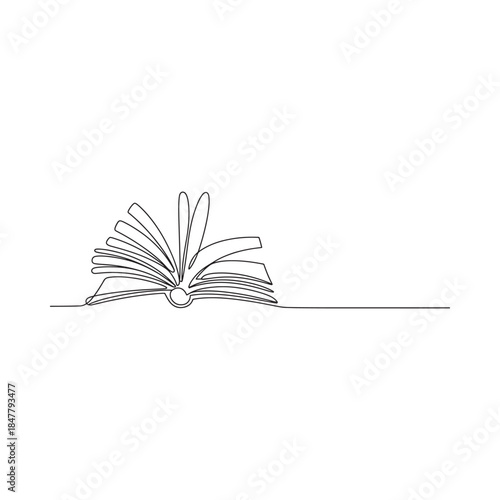 Minimalist one line drawing of an open book with pages fanning out slightly