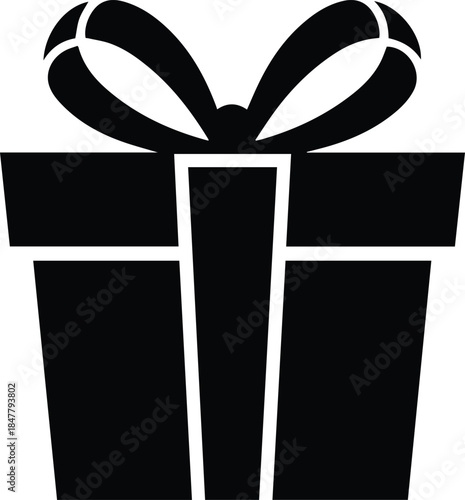 Minimalist black birthday present gift box with bow silhouette vector icon
