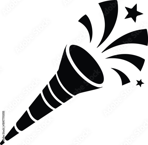 Minimalist black party blower noisemaker silhouette vector icon