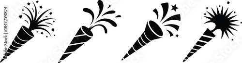 Set of Minimalist black party blower noisemaker silhouette vector icon