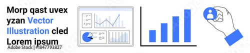 Dashboard with charts, bar graph, and user profile icon. Ideal for analytics, growth, business strategy, marketing, team management, data visualization simple landing page
