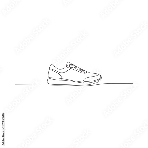 A minimalist continuous line drawing of a single athletic shoe s side profile
