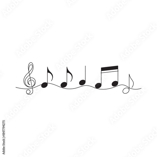 A simple black and white illustration of musical notes and treble clef