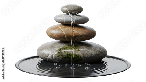 Zen stacked stone water fountain isolated on transparent background