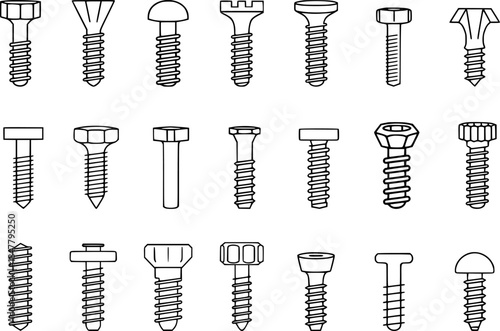 Collection of Various Types of Screws and Bolts