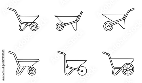 Collection of Six Black and White Wheelbarrow Icons
