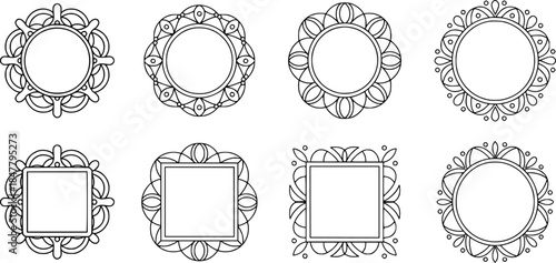 Collection of Ornate Circular and Square Decorative Frames and Borders