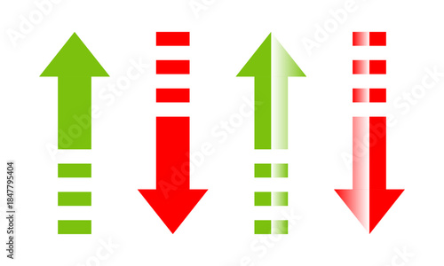 Green and red arrow. Vector arrow set isolated on white background.