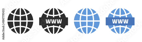 Internet icon. Globe icon. Set of vector flat icons isolated on white background.