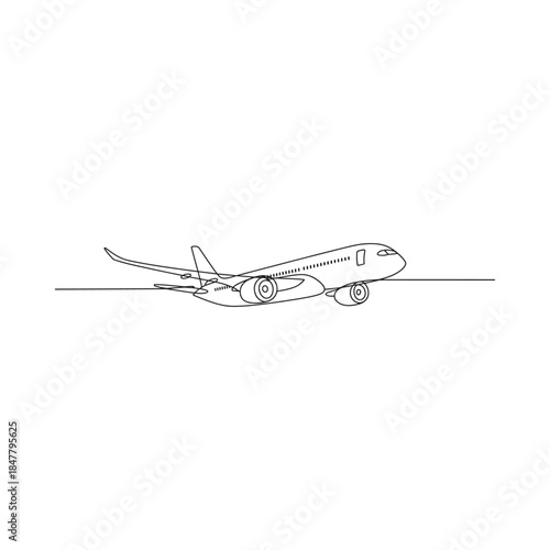 Simple line drawing of a passenger airplane in flight minimalist style artwork