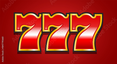 Three sevens or jackpot. Vector 3d illustration isolated on red background.