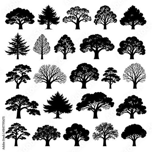[Vector EPS]Collection of various tree silhouettes for different design purposes