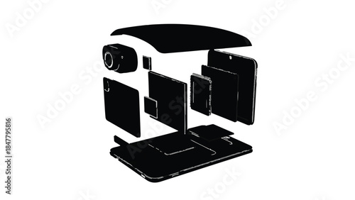 Disassembled smartphone with exposed internal components