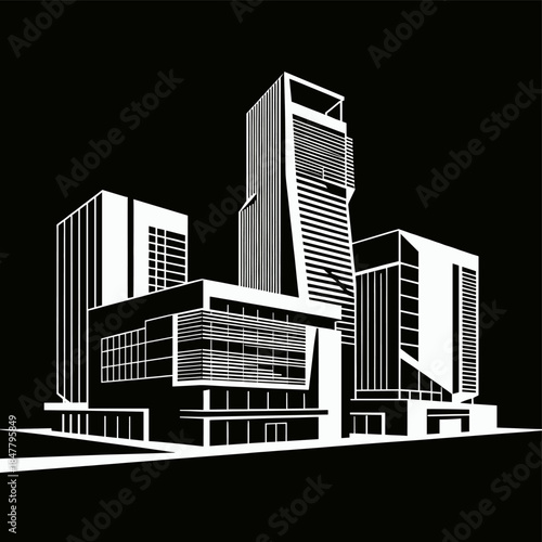 [Vector EPS]Modern urban building silhouette with unique architectural designs