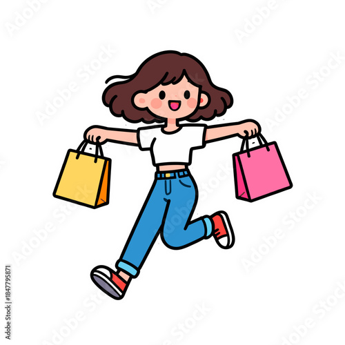 [Vector EPS]Happy girl with shopping bags running and enjoying shopping