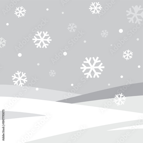 [Vector EPS]Winter landscape with falling snowflakes and snowy hills