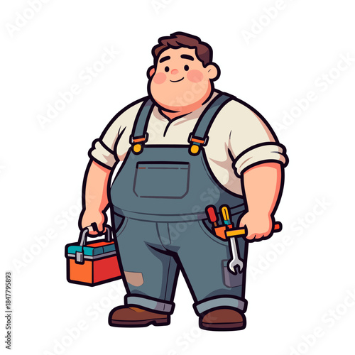 [Vector EPS]cartoon character of a handy man holding toolbox and tools