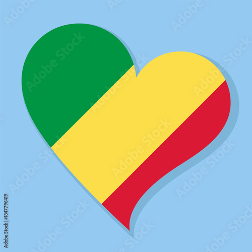 Isolated national flag of Congo. Love flag of Republic of the Congo. Congo heart-shaped flag color background vector illustration.