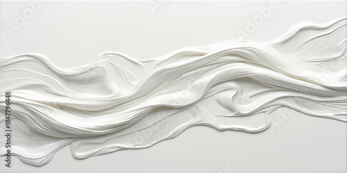Abstract white liquid wave background featuring smooth silk satin texture with soft flowing curves and luxury cream fabric material design for a shiny wallpaper backdrop