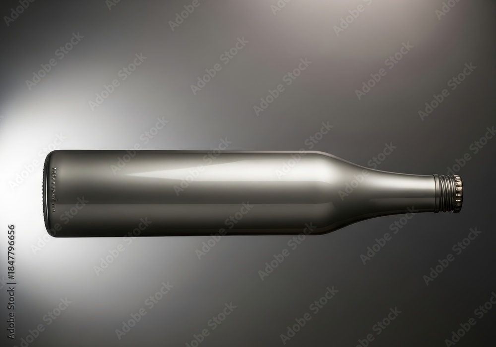 Fototapeta premium Empty metallic beverage container lies horizontally against a gradient background