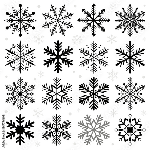 [Vector EPS]Set of various black and white snowflakes design elements