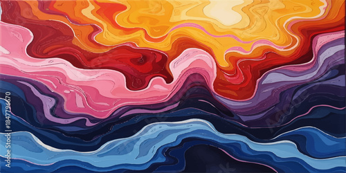 Seamless vector design of abstract colorful waves creating a fluid texture and nature backdrop with blue ocean lines and summer sea curves for a modern wallpaper illustration