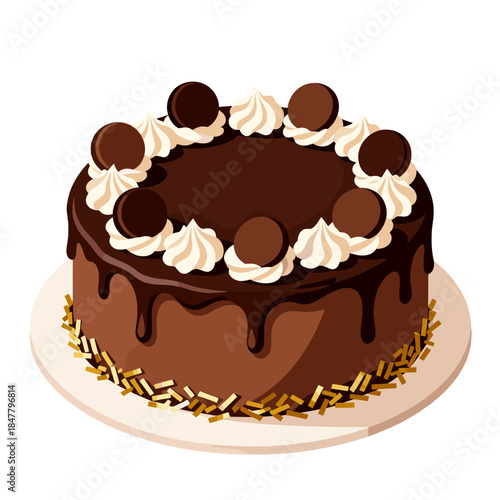 [Vector EPS]Delicious chocolate cake with cream and chocolate decorations