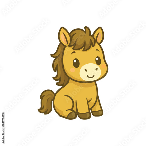 Cute Little Pony Sitting and Smiling Adorable Equestrian Character Illustration