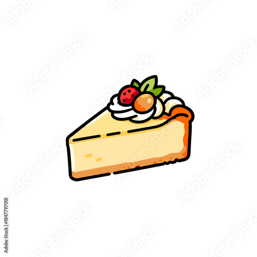[Vector EPS]A delicious slice of cheesecake topped with fruits and cream