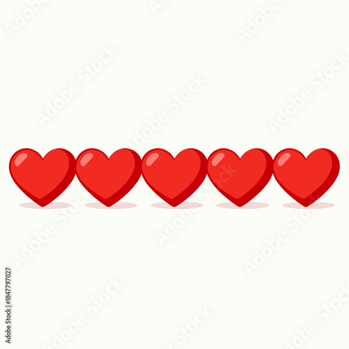 [Vector EPS]Row of bright red heart shapes representing love and affection