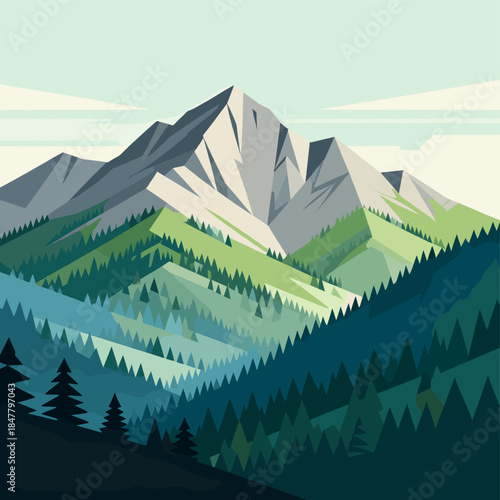 [Vector EPS]A Stunning Geometric Illustration of Majestic Mountain Ranges