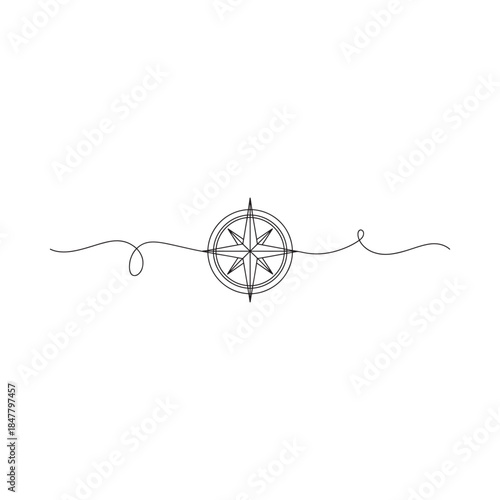 Minimalist compass drawing with delicate swirls isolated on a clean white background